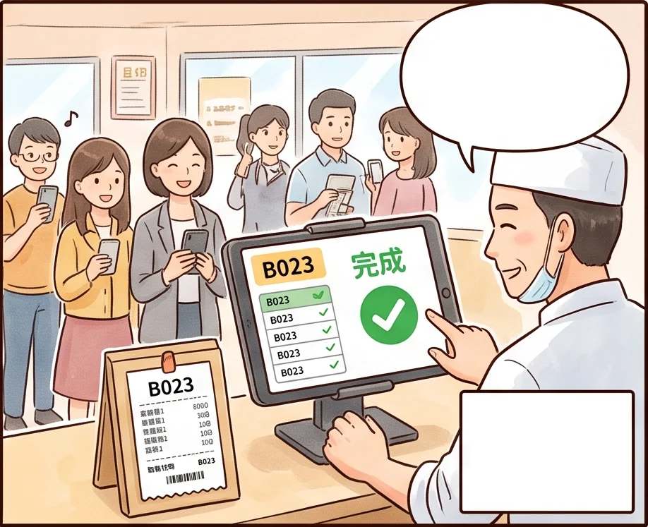 便當店尖峰時段電話少了現場和外帶各自排好，建宏看著看板把外帶訂單標記完成