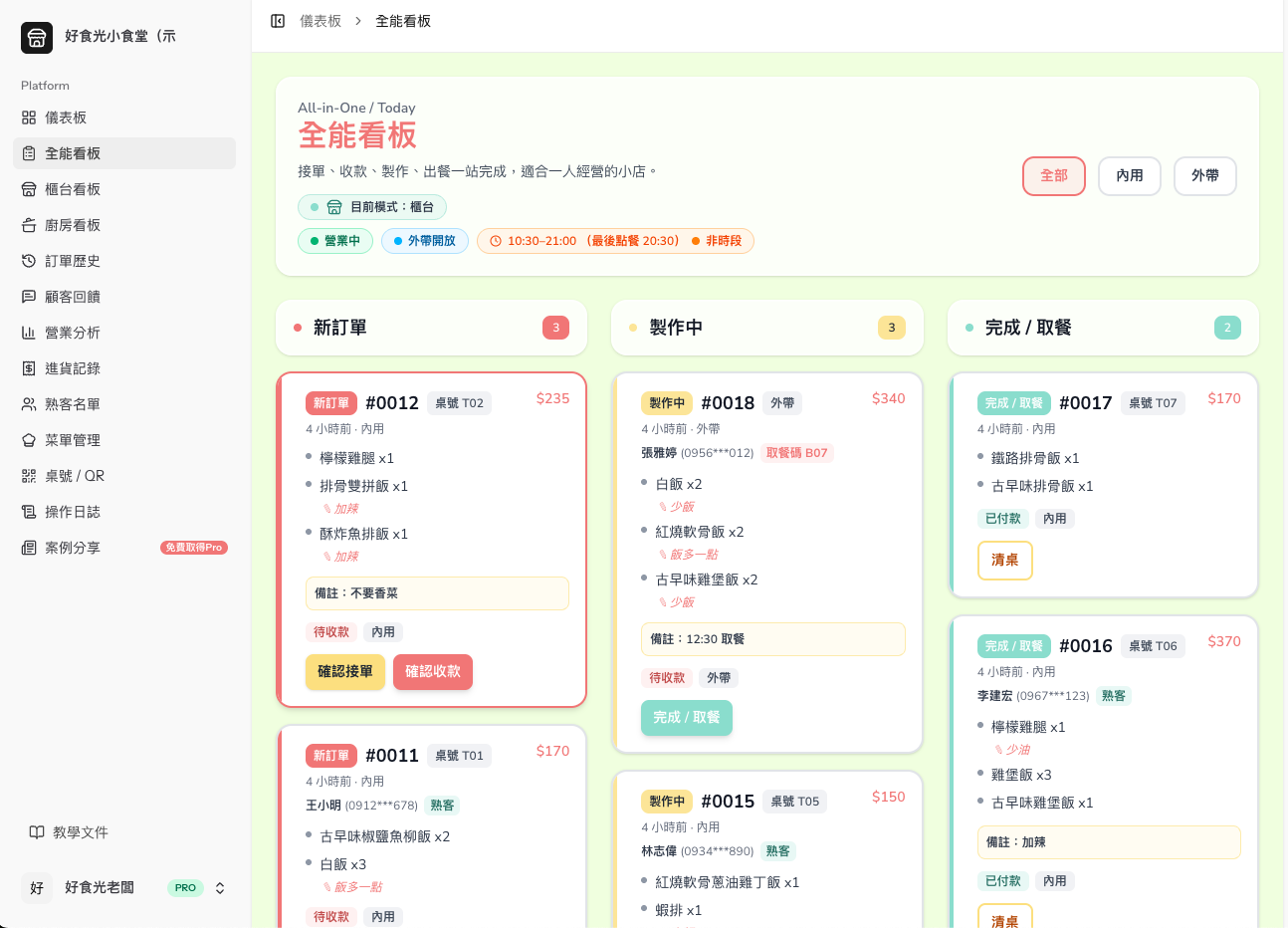 全能看板實際畫面