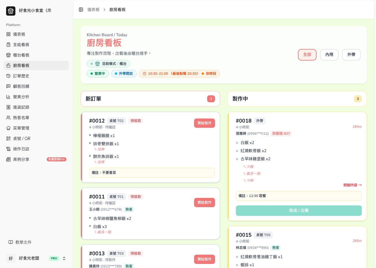 廚房看板實際畫面